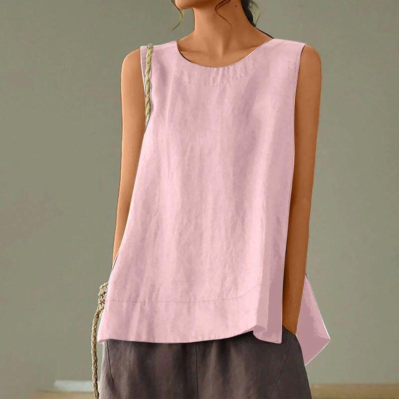 

Однотонный топ без рукавов с круглым вырезом, однотонный жилет без рукавов с круглым вырезом Pink XXL