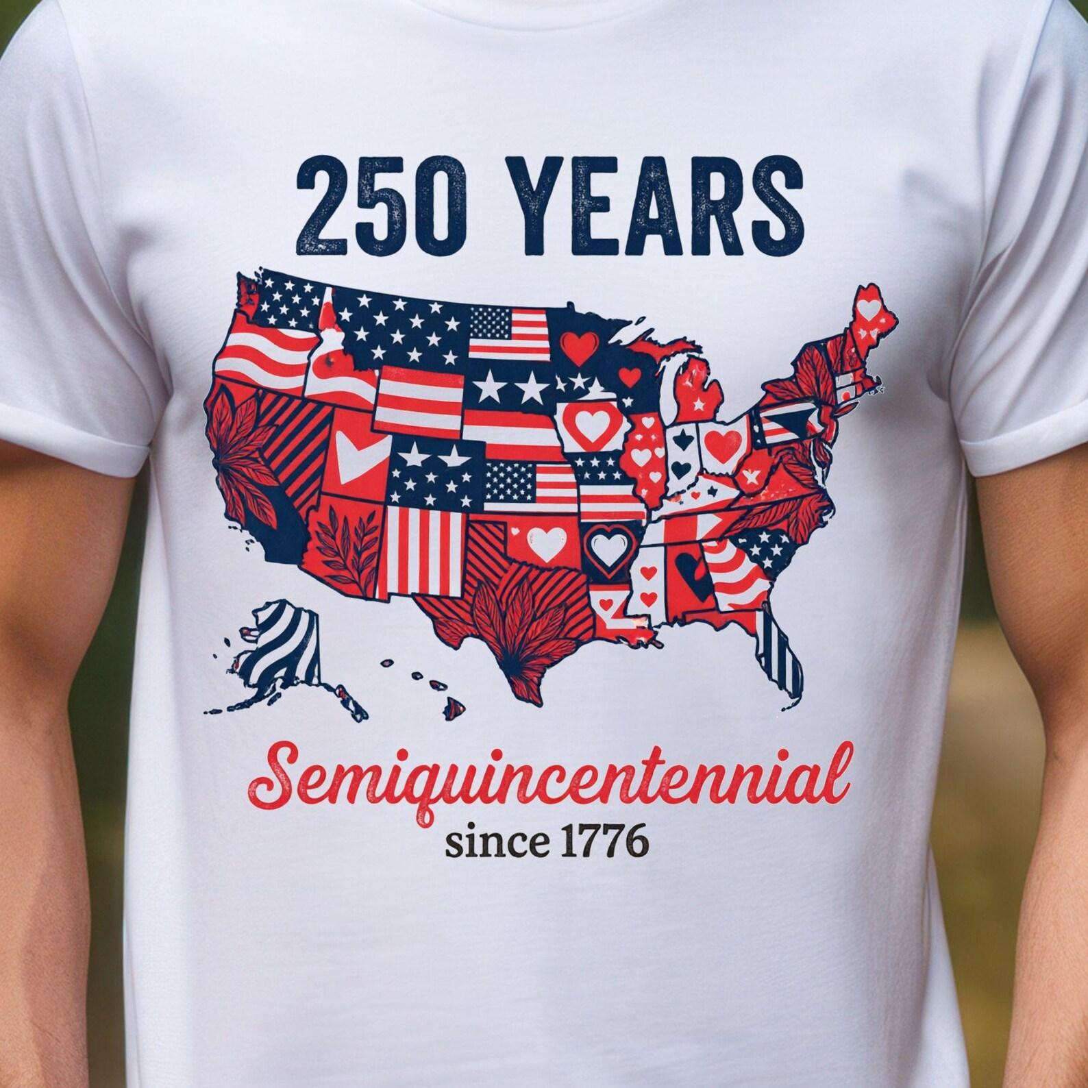 250 Years Semi quincentennial Map T-Shirt | USA Flag Patriotic Tee, united states, 8 colors, since 1776 S