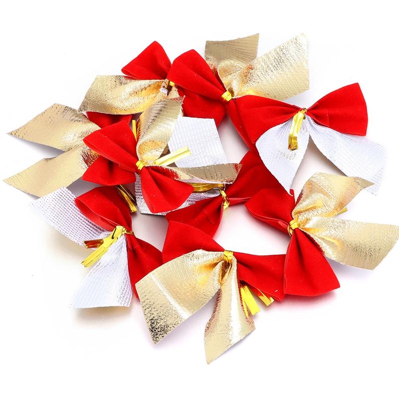 50/100Pcs Christmas Decor Christmas Tree Bow 5.5CM Red Velvet Bow Xmas Tree Ornaments Home New Year 2025 Navidad Decoration