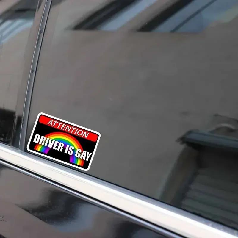 11.5x7.6CM Driver Is Gay Car Hood Creative Decals Auto Both Side Body Cover Scratches Stickers Window Trunk  Attention Mark