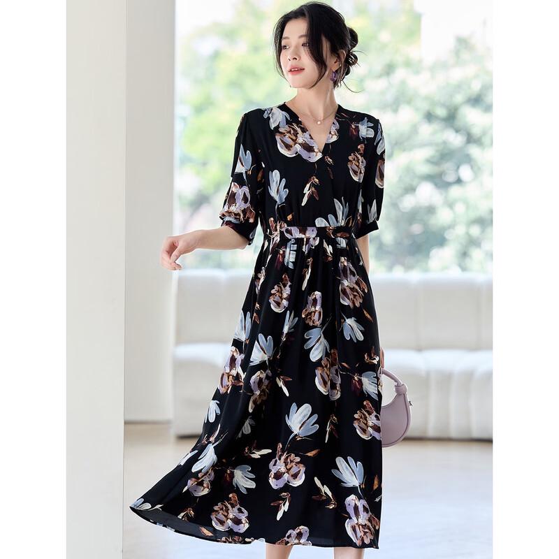 ORIGIN Women s V-Neck Printed A-Line Midi Dress L