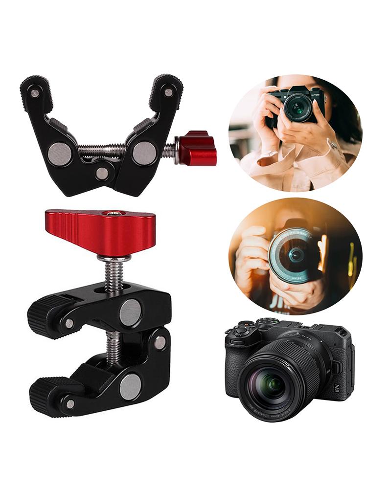Photography Super Clamp with 1/4in and 3/8in Thread Clip Super Holder Stand for Studio Flash Light Camera Tripod Monopod