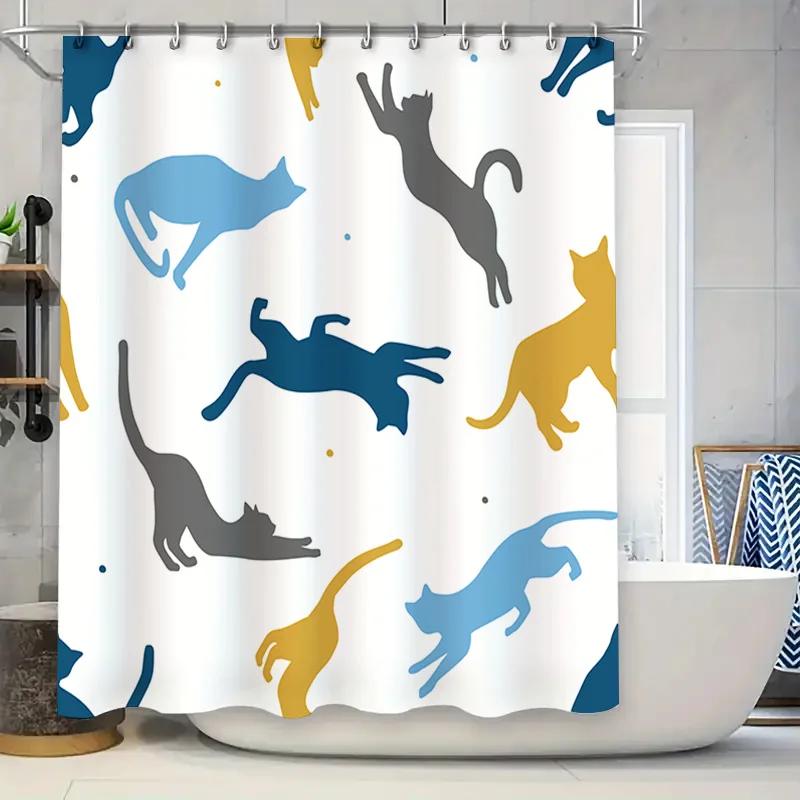 

GAEModern Cat Print Shower Curtain Bathroom Decor Waterproof Polyester Fabric Shower Curtains for Bathtub 210x180cm Multicolor 90x180cm