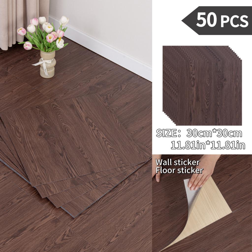 NINETAI Peel And Stick Floor Tile, 50pcs Vinyl Plank Wood Grain Look 11.81in*11.81in/48 Sq.Ft, Kitchen Mats For Floor