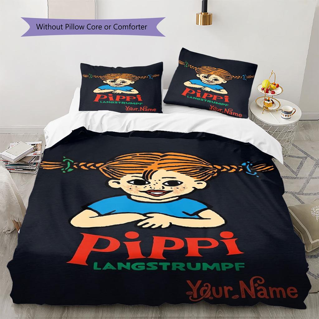 Pippi Longstocking Custom Name Pattern Bedding,Quilt Set Quilt Cover Pillowcase Home Birthday Gift(1 * duvet cover + 2 * pillowcase, without core)