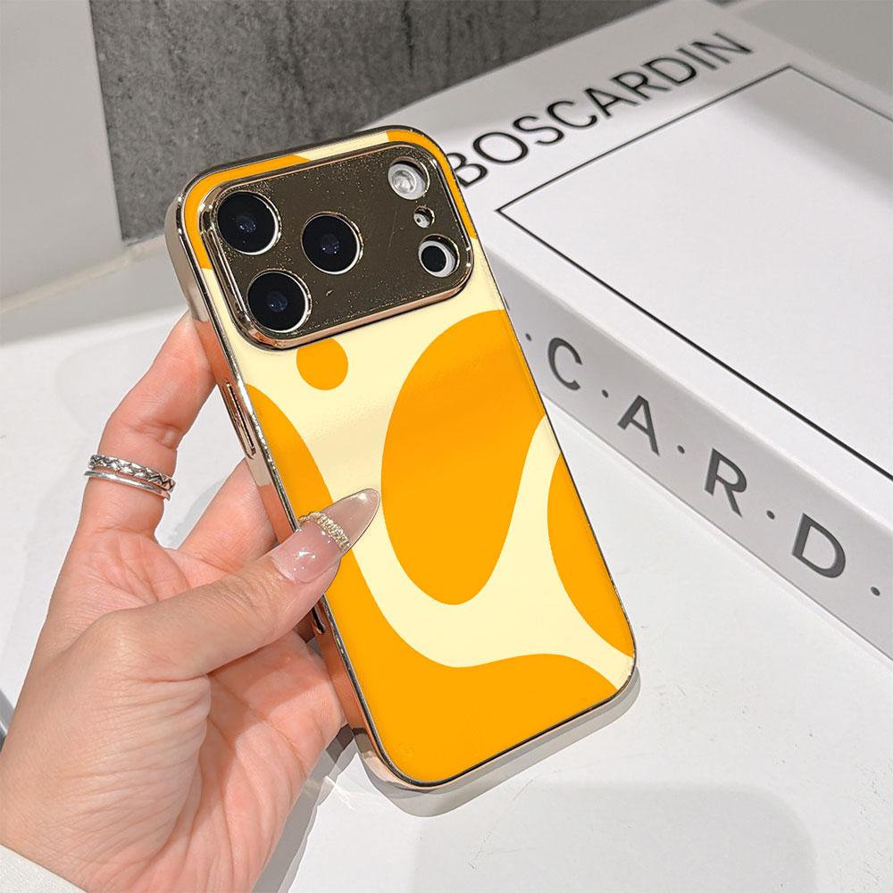 Lucky Start Phone Case For iPhone 17 16 15 14 13 12 11 Pro Max 16E Gold Electroplated glass shell Orange Geometric Forms Cover