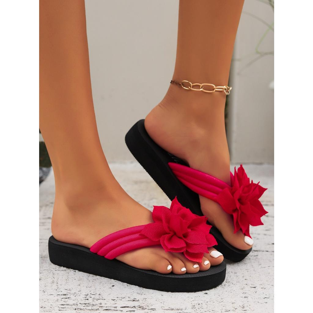 Flip Flops Ladies Floral Comfortable Summer Slide Sandals With 3d Lotus Design Soft Fabric Upper And Eva Sole All Season Casual Beach Wear