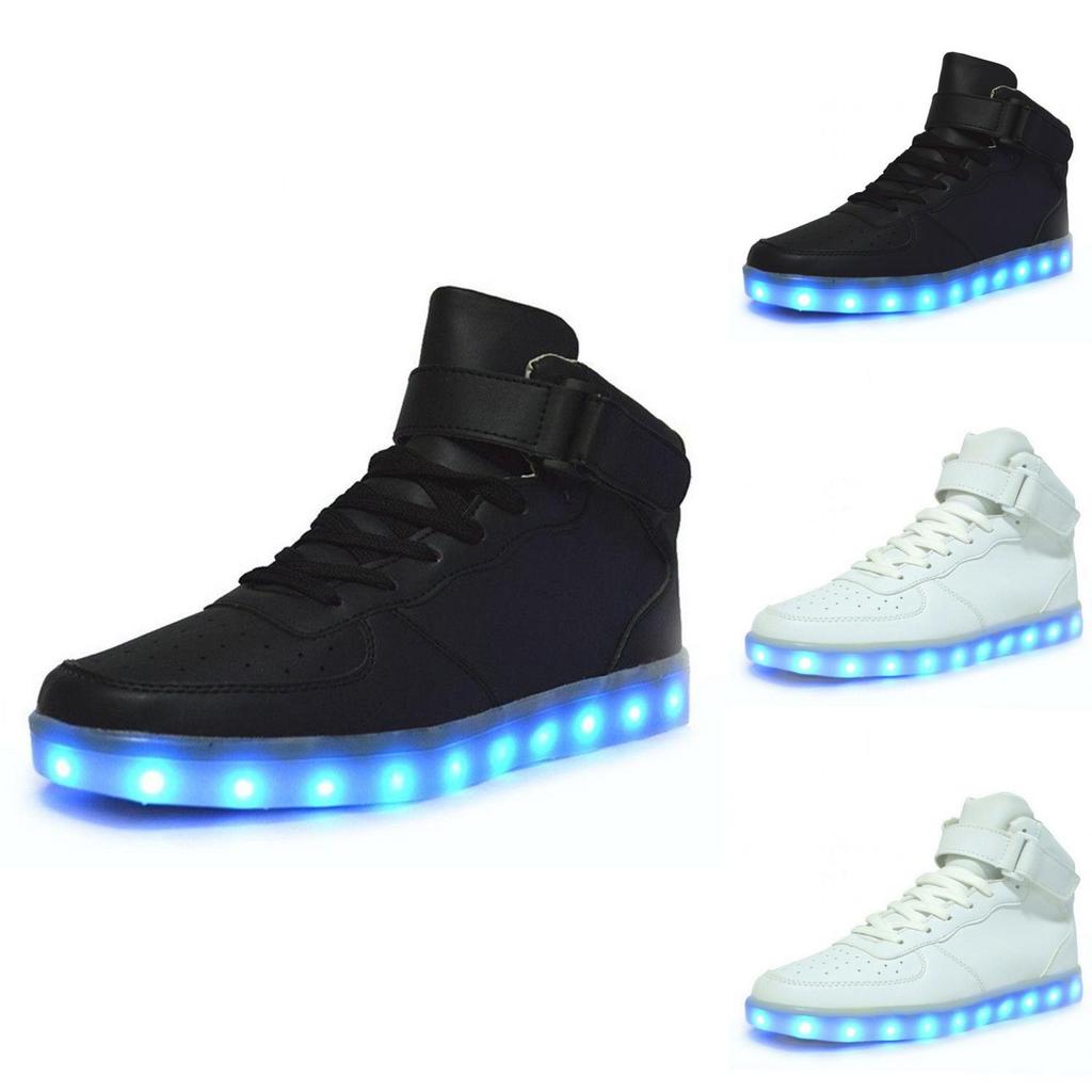 Couples Men Led Women High Light Up Trainer Lace Up Flat Shoes Luminous Sneakers