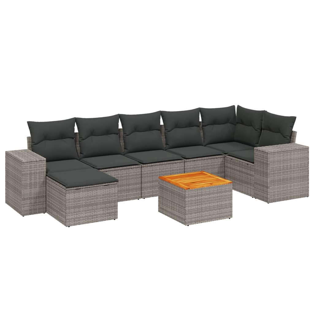 8 Piece Garden Sofa Set with Cushions Gray Poly Rattan