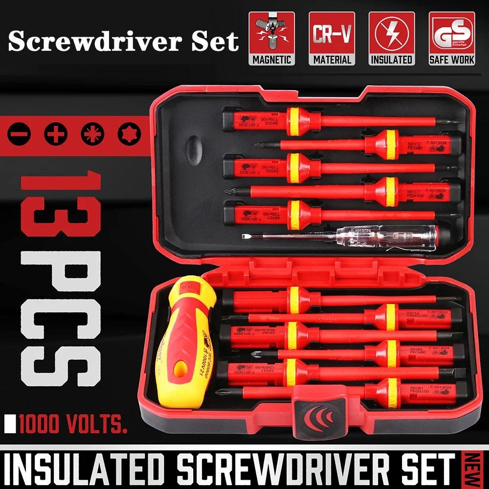 Electrician Repair Tools Kit Changeable Insulated Screwdrivers Set Magnetic Slotted Bits Repair Tool Electrician Tool