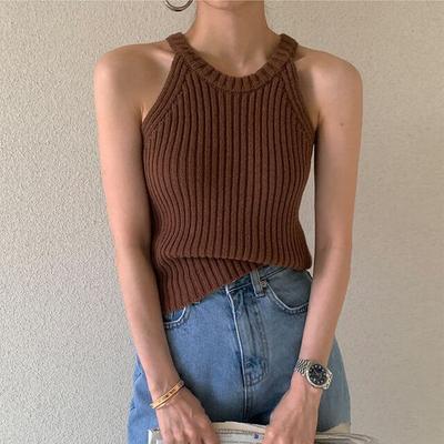Summer Knitted Camisole Tank Top Women's Korean Style High - End Slim Short Hot Girl Sleeveless Top