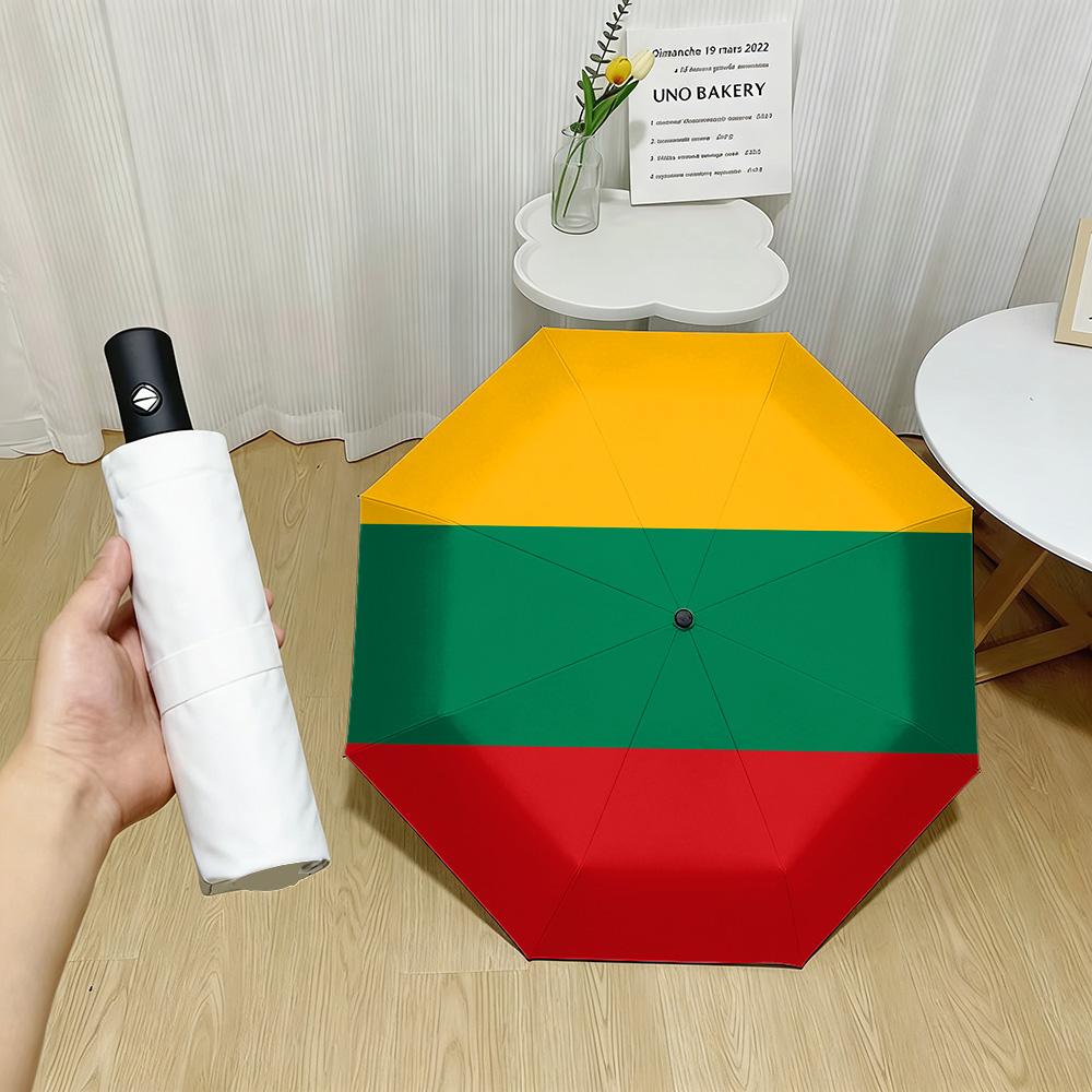 

Lithuania National Flag Yellow Green Red Horizontal Stripes Print Auto Folding Umbrella Waterproof Windproof Compact Travel Umbr Iron&8K