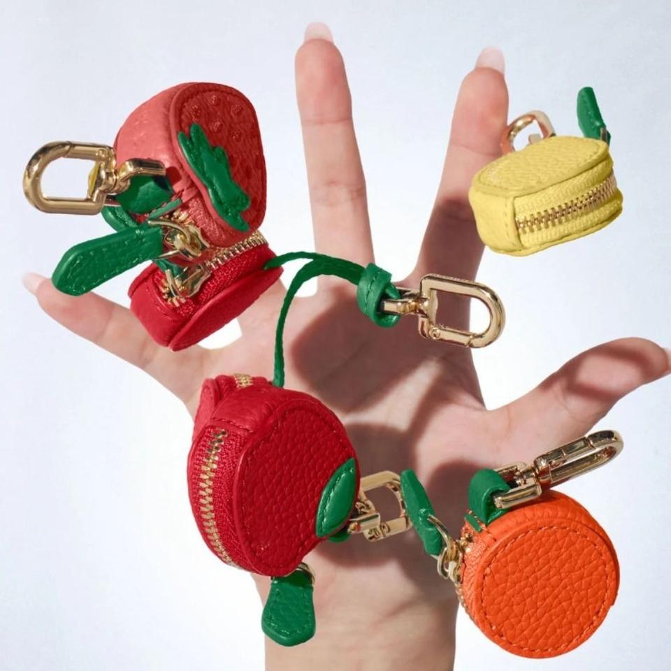 Mini Portamonete a Forma di Ciliegia Fragola Carino Ciondolo in Pelle PU Stile Coreano Portachiavi Borsa per Auricolari Mini Borsa Portaoggetti