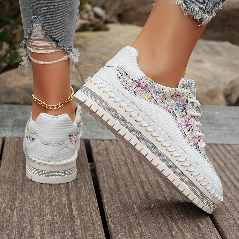 Fashion Women's Casual Thick Sole Shoes Rhinestone Design Comfortable Versatile Sports Shoes Low Top Fashion Chunky sneakers