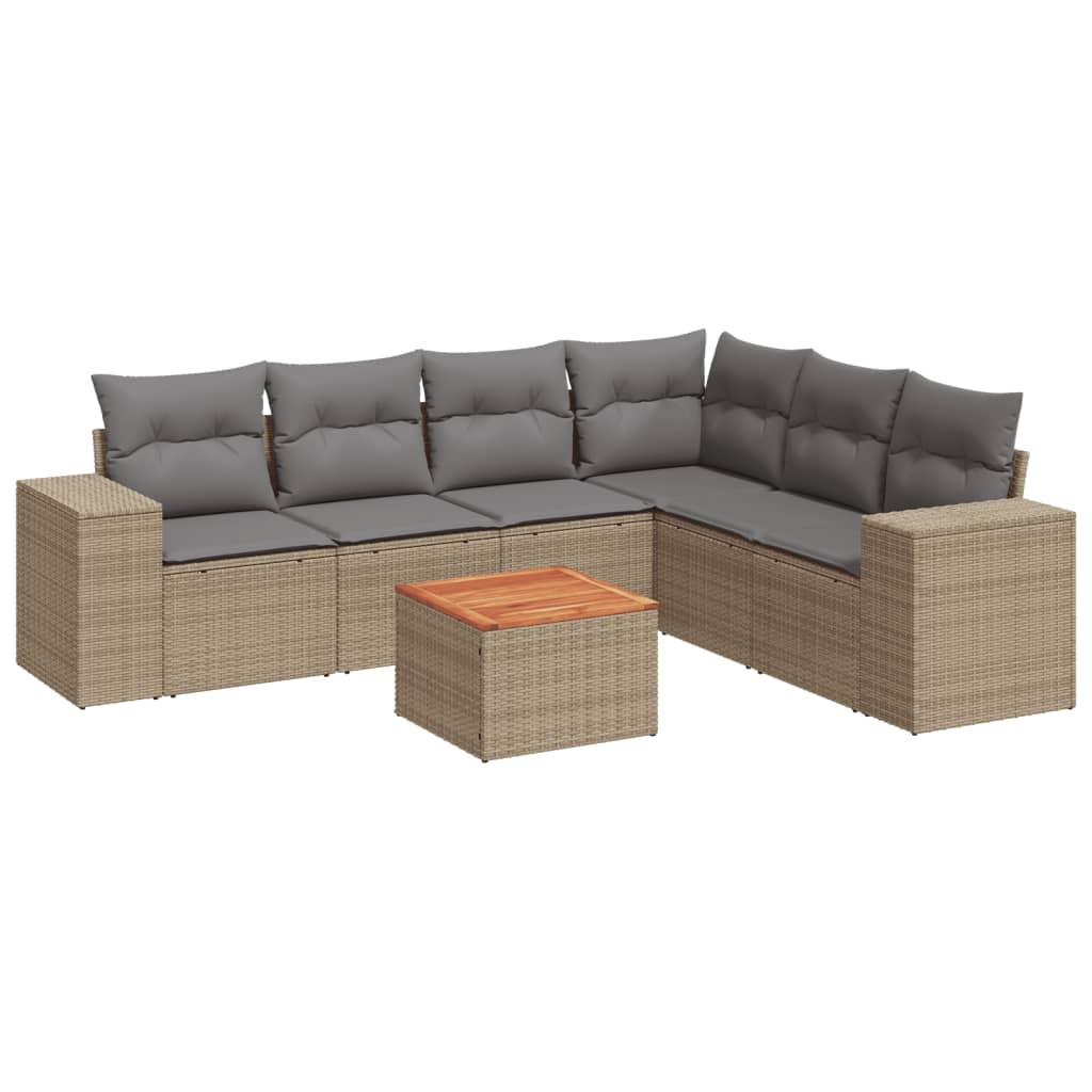 7-teiliges Gartensofa-Set mit Kissen Beige Poly-Rattan