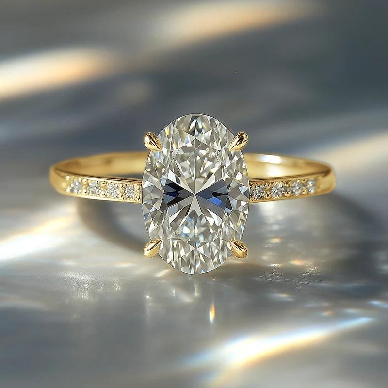 Classic Long Oval Four-claw Inlaid Ring for Women, Wedding Bride Wedding Jewelry Temu Light Luxury New