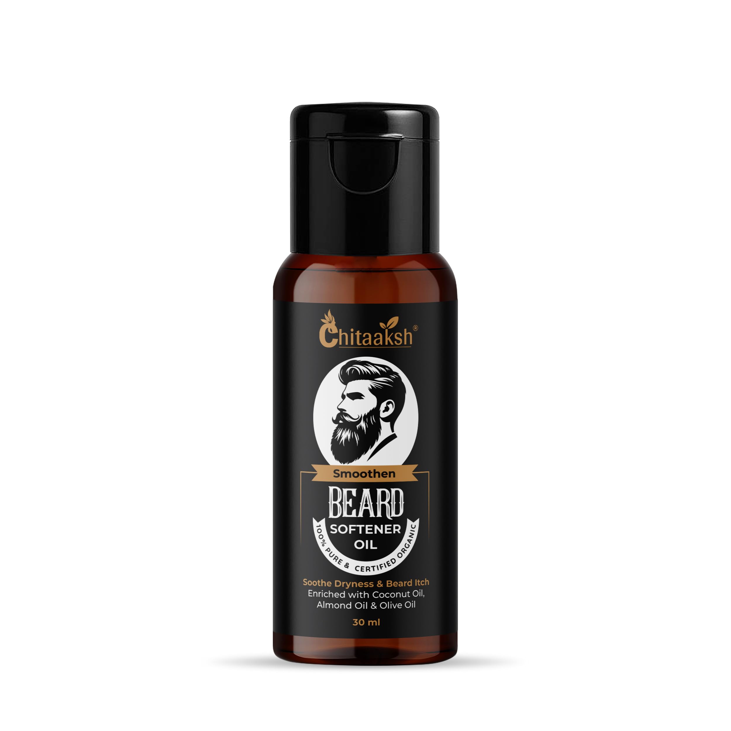 Smoothen Beard Softener Oil, 100% Pure & Certified Organic, Coconut Oil, Almond Oil & Olive Oil, 30ml