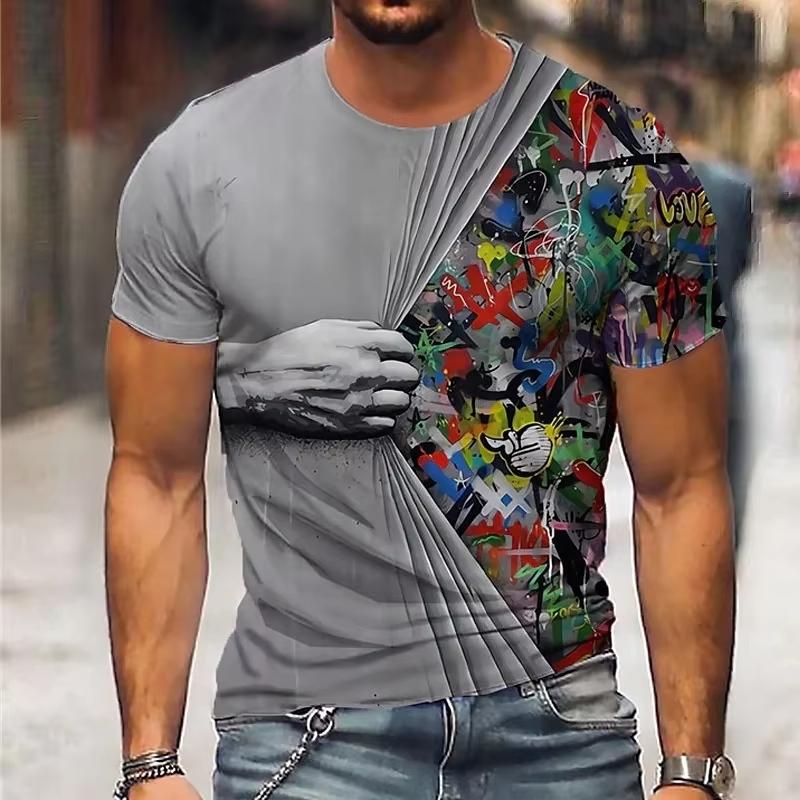 Lässiges Rundhals-Kurzarm-Herren-T-Shirt mit 3D-Digitaldruck, leicht und atmungsaktiv, kurzärmelig, weich und co