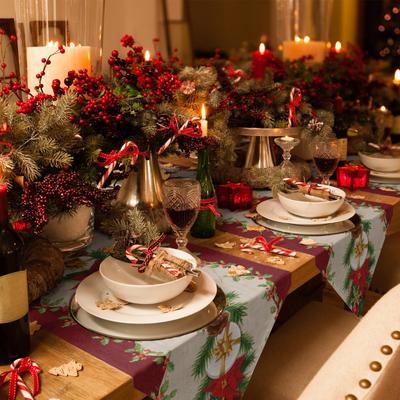 Weihnachten Hua Weihnachtsstern Stechpalmenzweige Tischfahnen Tischdekoration Tischdecke Dekoration Zuhause Weihnachten Neujahr Dekorationen