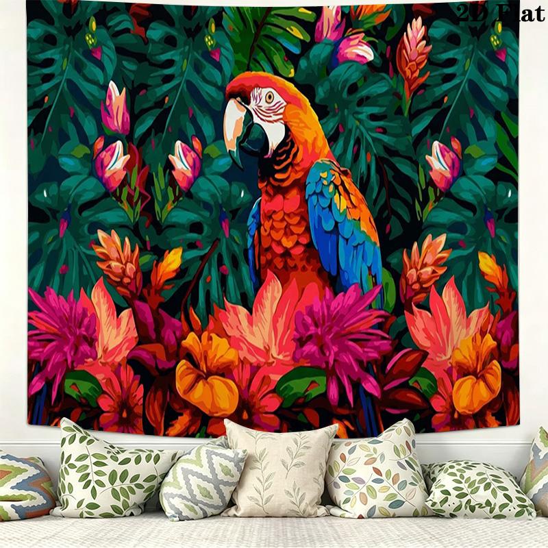 Tropical Parrot Wall Tapestry Aesthetic Wall Hanging Printed Fabric Blanket Decorative Tapestries for Bedroom Living Room Home Decor