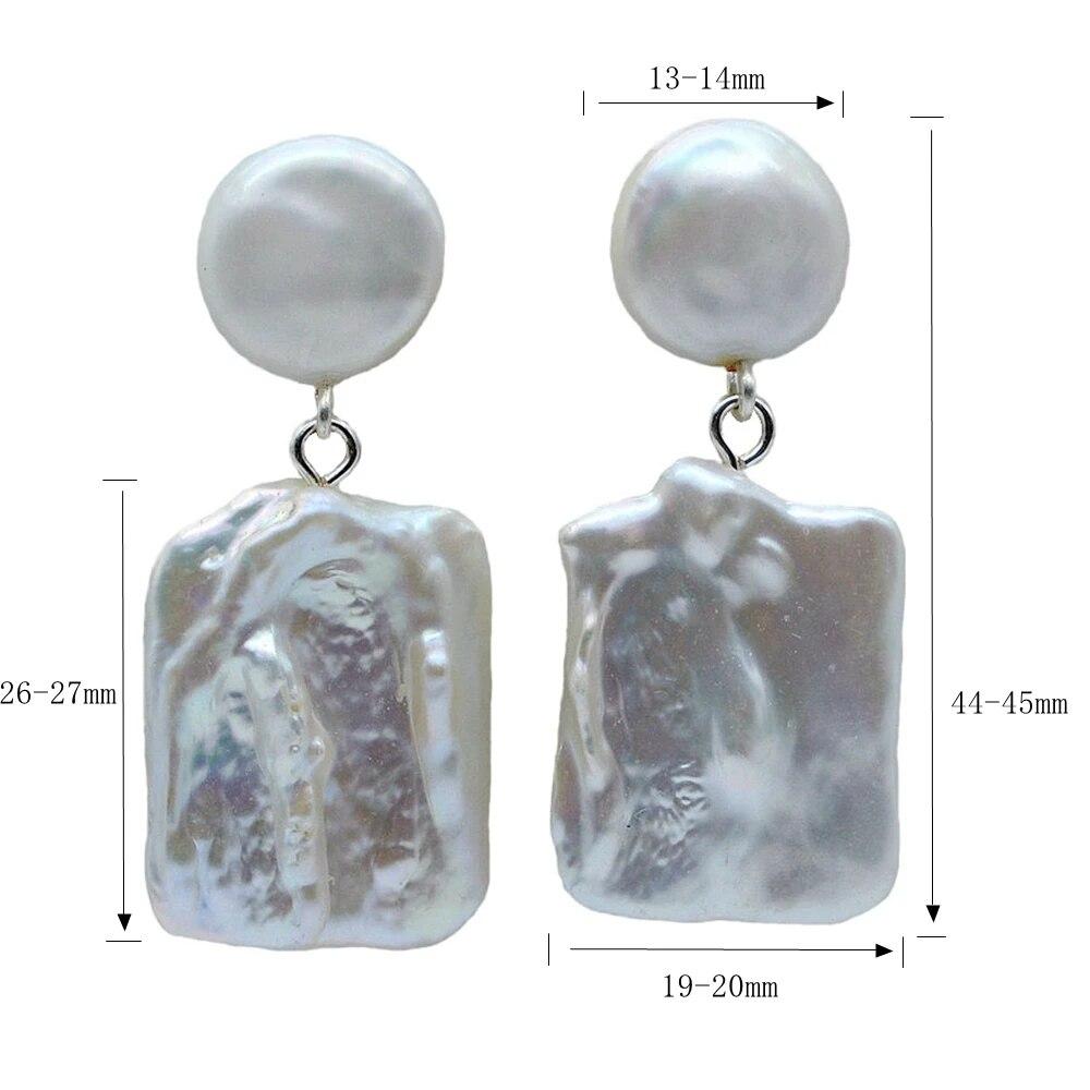 Women's Earrings White Large Square Pearl Design Earrings Baroque Pendant Double Beads Vintage Pearl Earrings