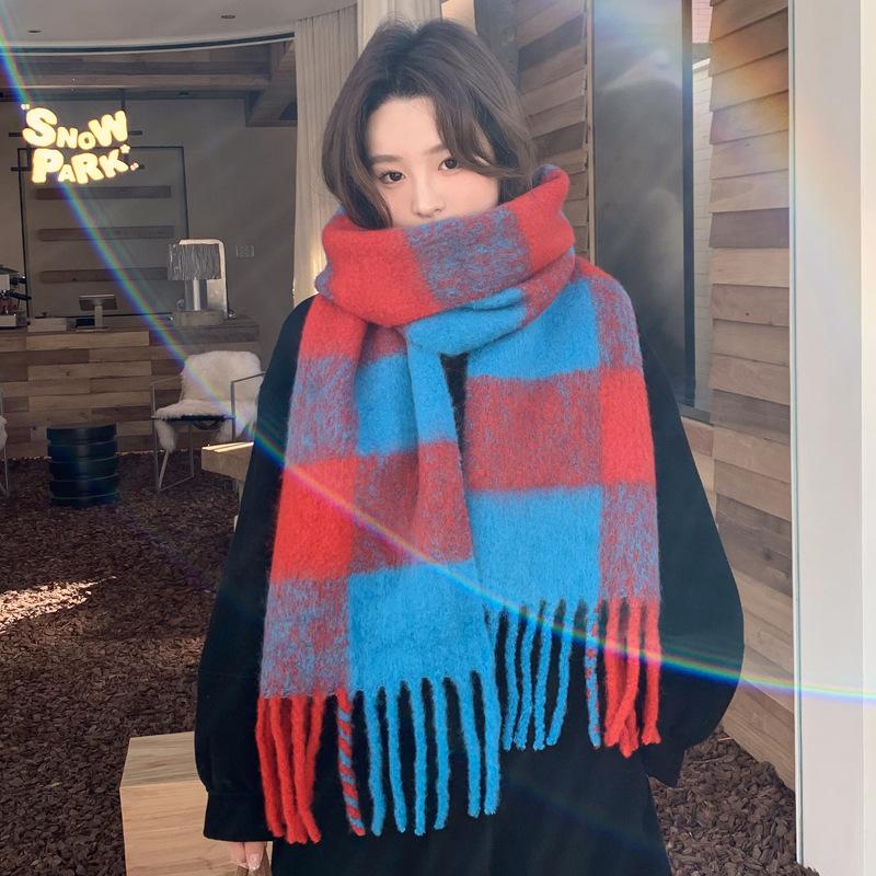 100 Wool Scarves Women's New Atmosphere Autumn and Winter Versatile Black and White Plaid Cashmere Scarf