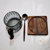 200ml Vintage Striped Glass Coffee Cup with Wooden Handle and Coaster | Aesthetic Coffee Shop Style Mug for Home & Cafe