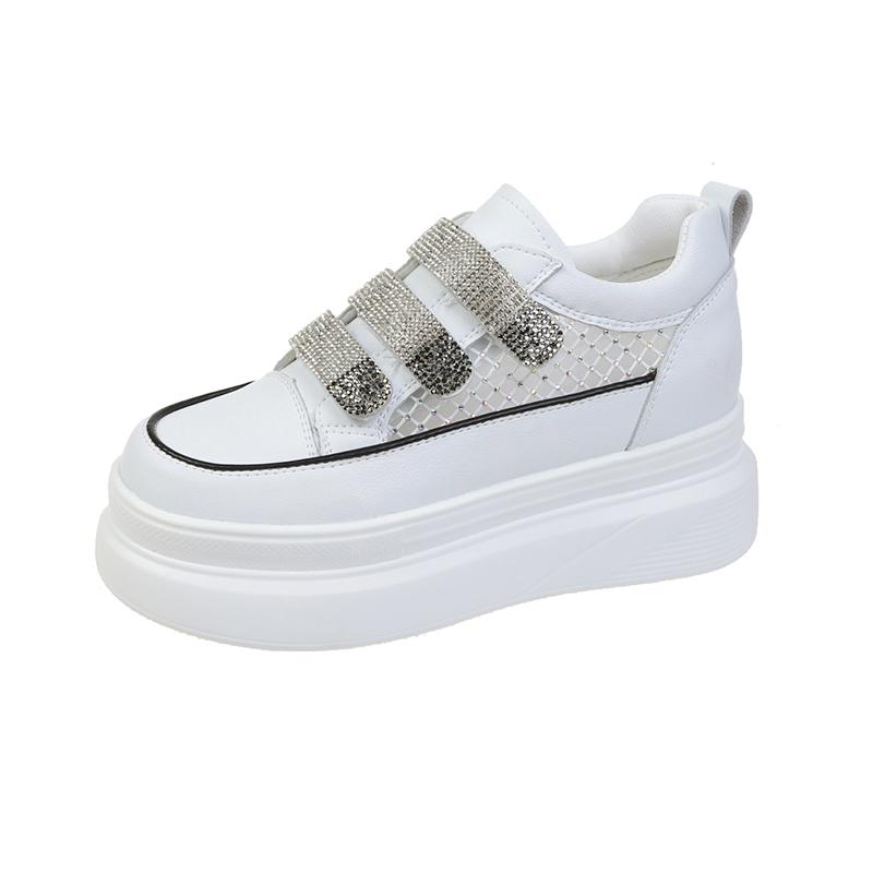 Fashion 7.5cm Women Casual Platform Wedge Summer Hollow Mesh Shoes High Brand Crystal Hook Sping Chunky Sneaker Fashion High Heel