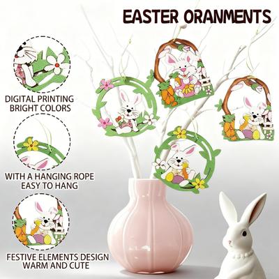 Easter Bunny Decorative Pendant, Rabbit Flower Wooden Chip Pendant, Easter Bunny Wooden Craftsmanship
