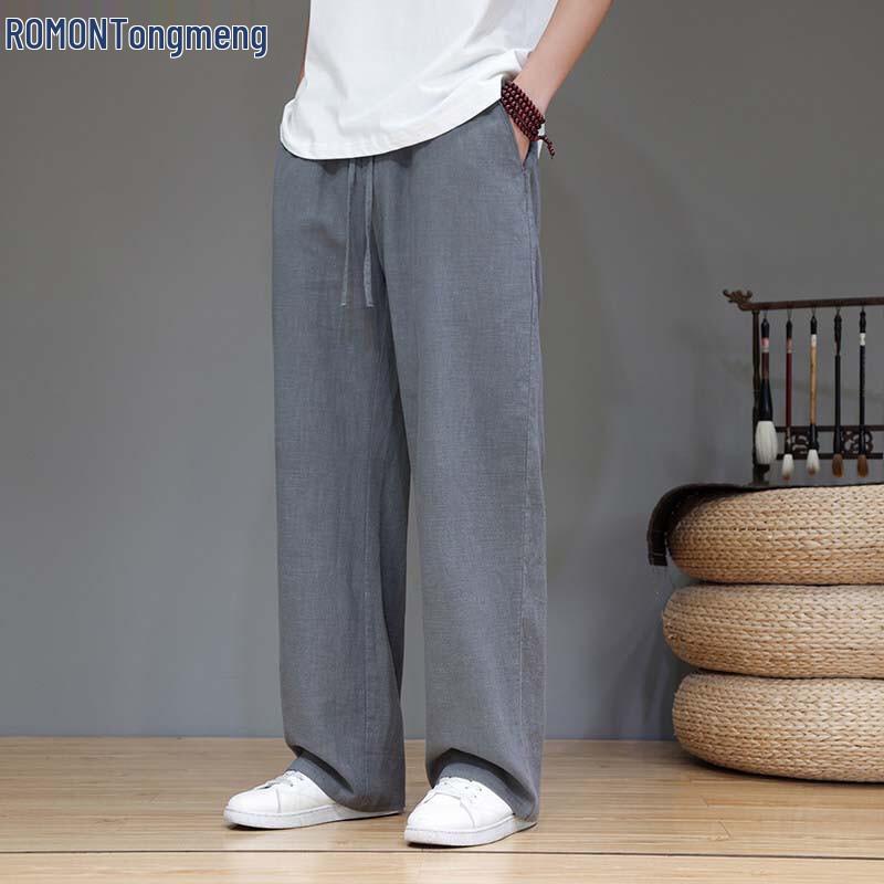 

Мужские повседневные брюки Romon из смесовой льняной ткани, свободные, прямые M