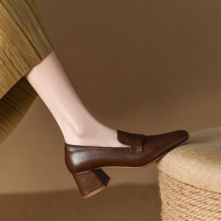 Damen Loafer mit Blockabsatz, Retro, eckige Zehenpartie - Echtes Leder, Ausverkauf, Frühling/Herbst 2025
