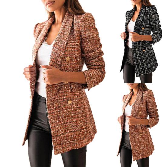 Giacca da Donna Colletto Sartoriale Fantasia Doppiopetto Casual Slim Blazer da Donna per Ufficio