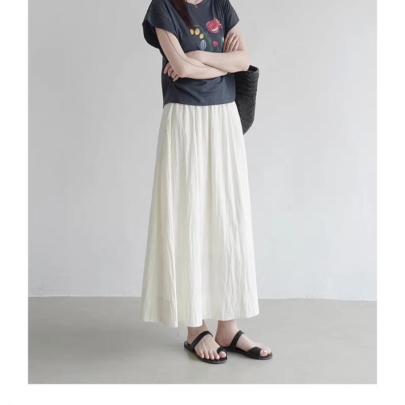 Versatile Maternity A-line Midi Skirt: High Waist, Loose, Pleated with Lining for Spring & Summer Large