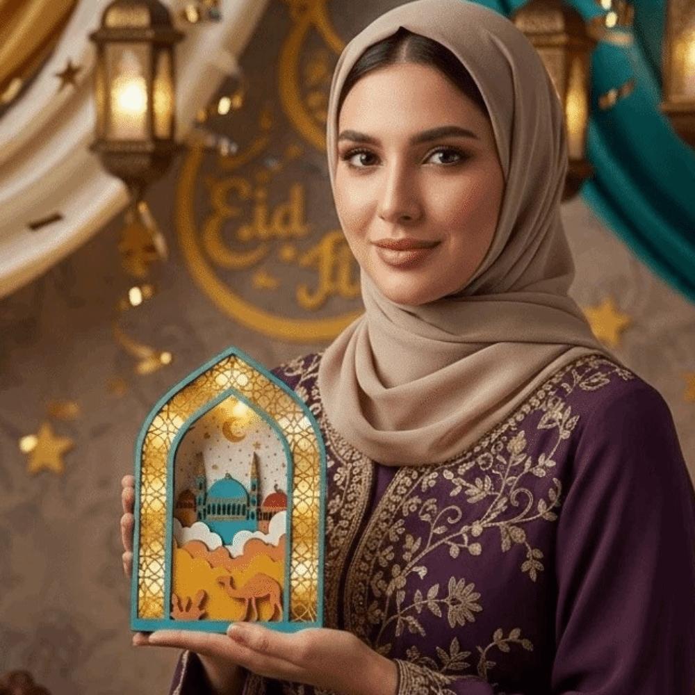 Creative Night Light Ornament Moon Eid Wooden Decoration Eid Desktop Ornament  Afternoon Tea