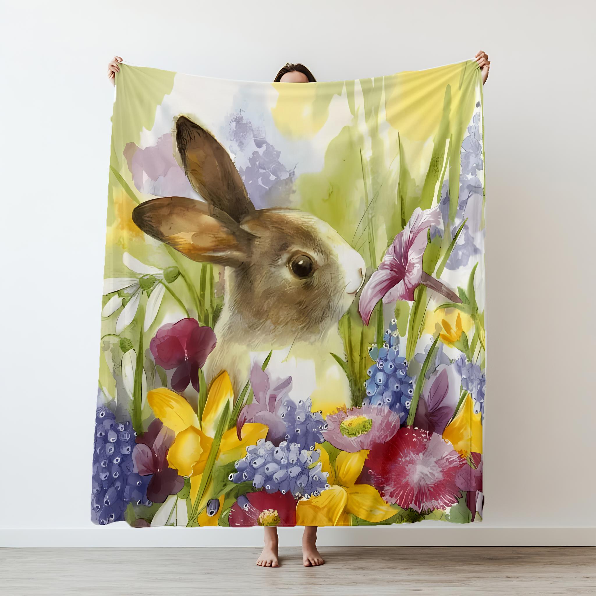

Cartoon rabbits Happy Flannel Throw Printed Blanket Soft Warm Blanket Grain Blankets for Bedroom Couch Sofa 75x90cm