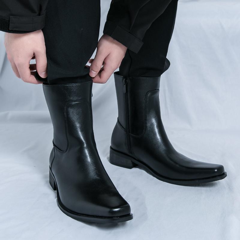 Marke High Top Chelsea Herrenstiefel Western Cowboy Lederstiefel Hohe Qualität Lässig Luxus Seitenreißverschluss Herren Lederstiefel