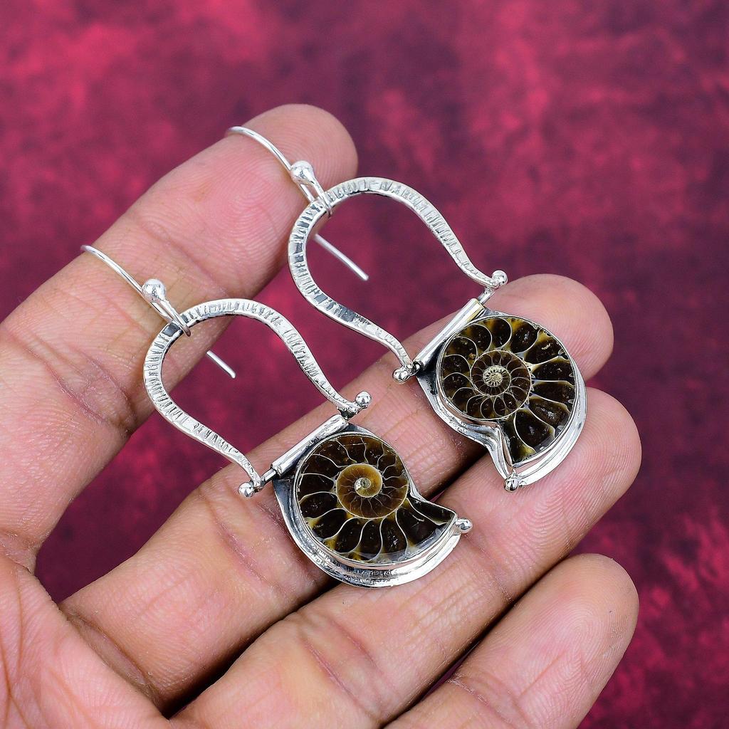 Ammonite Fossil Jewelry, 925 Solid Sterling Silver Earrings Jewelry, Handmade Earrings Gemstone Jewelry For Women
