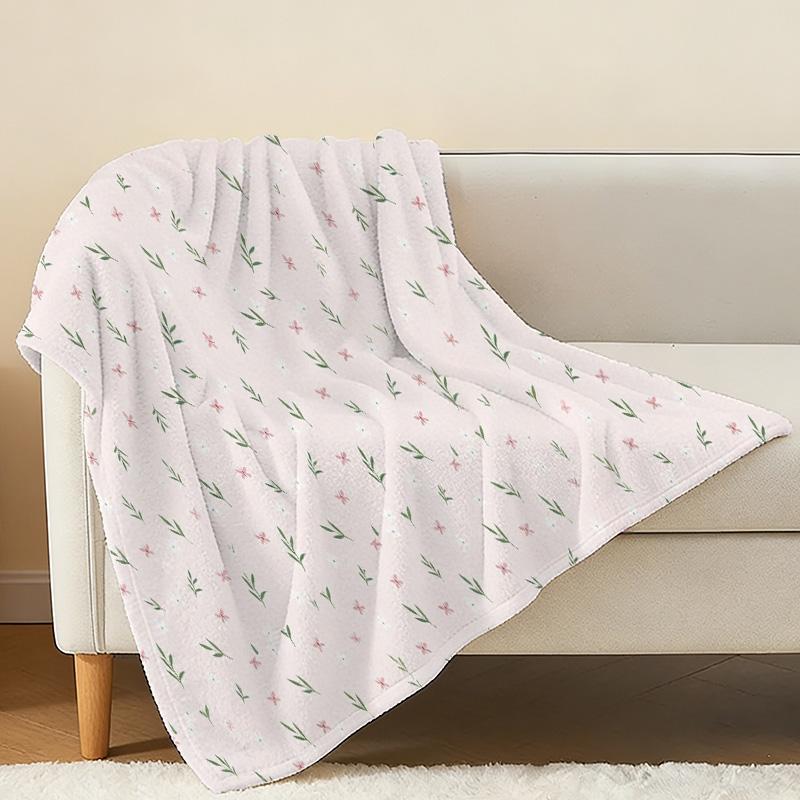 Flannel Blanket: Anti-Pilling, Soft & Skin-Friendly, Simple Floral All-Season Warm Home Decor for Lounge