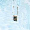 Colorfast Beaded Tarot Card Pendant Necklace with Heart-Shaped Charm, Fashionable Gold-Plated Design on Colorful Rope