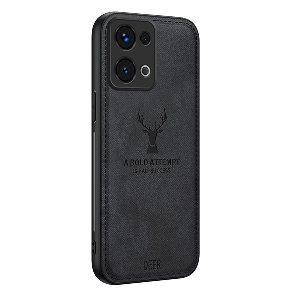 

For Oppo Reno13 5G (Global) Case Deer Pattern Cloth Texture PU Leather Hybrid Phone Cover Black