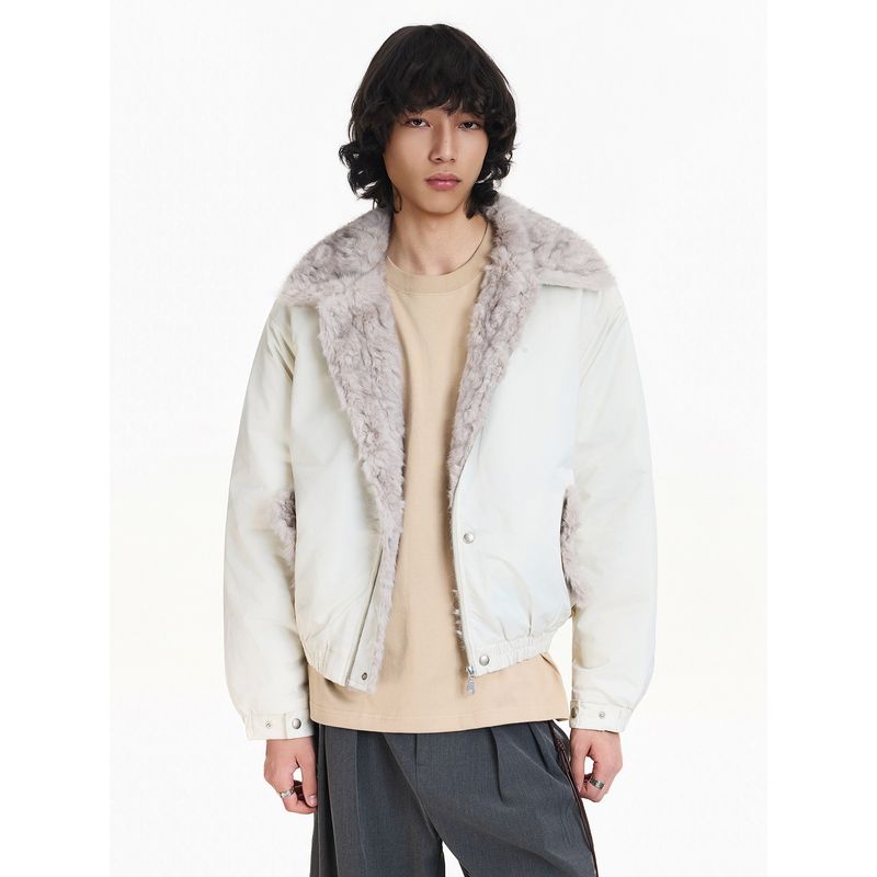 Blaexit American-Style Faux Mink Fur Collar Mountain Carving Jacket for Men, Thickened Winter Quilted Short Cotton Jacket