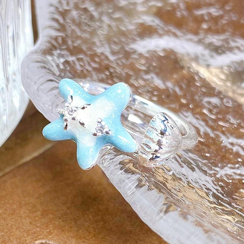 

Blue Series Enamel Oil Dripping Starfish Flower Butterfly Zir*****Pen Ring Small Fresh Personality Stacked Ring Woman Adjustable opening