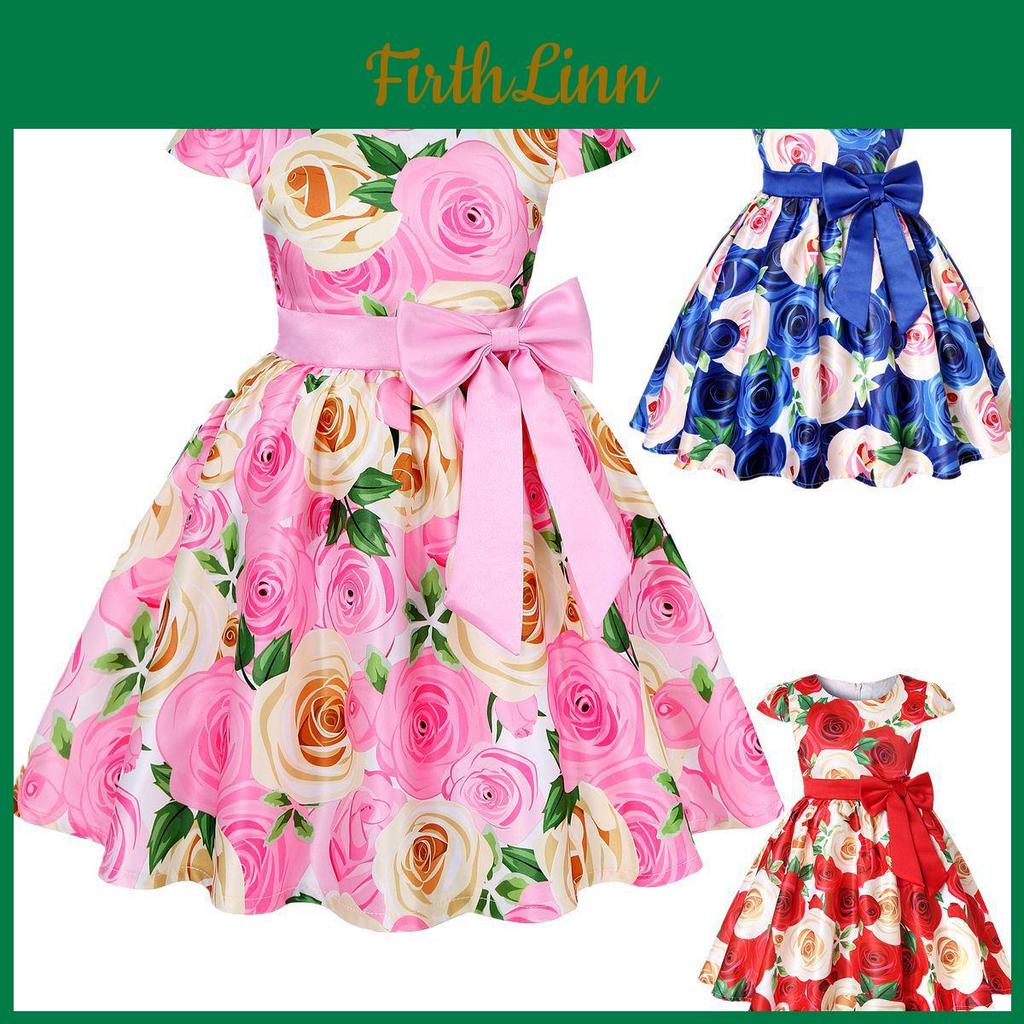 Abiti da sposa eleganti per bambina, abiti da festa stampati a fiori, abiti da ballo per bambini