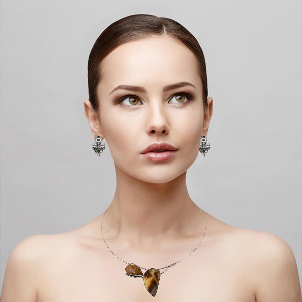 Necklace Eptrain Nudel Gemstone Handmade Ethnic Silver Jewelry 16''