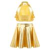 Kids Girls Stage Performance Set: Shiny Sequin Tiered Backless Crop Top & Metallic Ruffled Skirt for Dance Shows