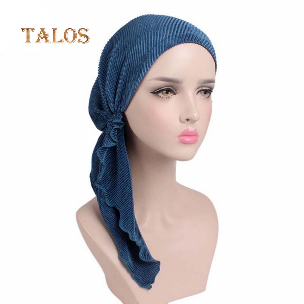 Модная женская длинная тюрбанная шапка с морщинами — фото 14