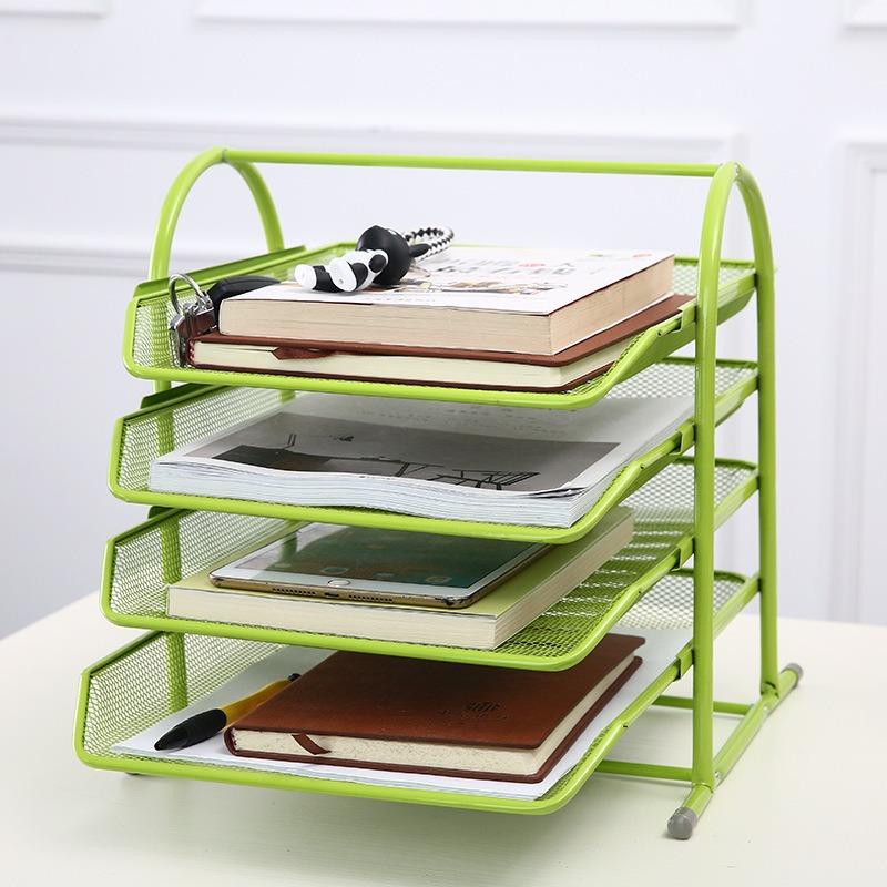 Four Layer Metal Mesh Office File Rack Desktop Organizer