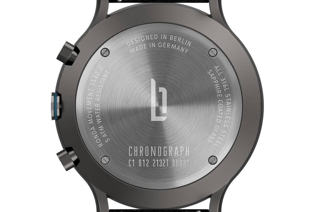 Lilianthal Berlin Chronograph Watch with Date Made in Black Men's Display, Germany, C01-112-B004F,