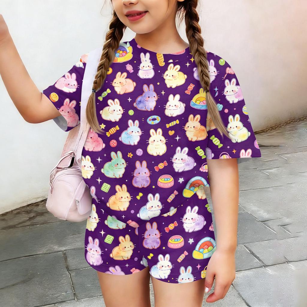 Kids Casual Two Piece Set Short Sleeve Top and Shorts Animal Pattern Lightweight Comfortable Summer Outfit for Boys and Girls