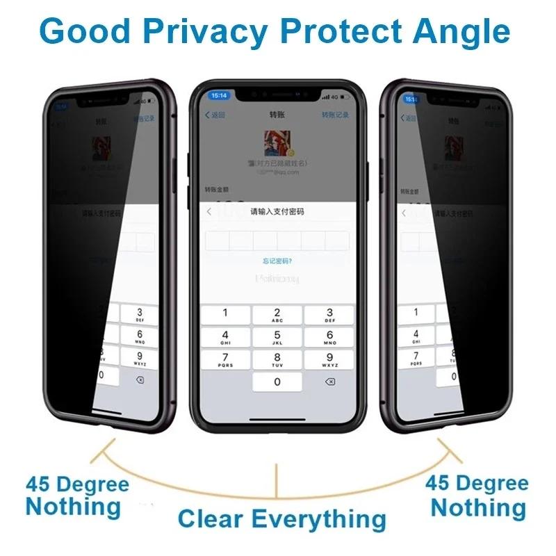 Privacy Double Sided Glass Cover for iPhone 17 16 15 14 13 12 11 Pro Max for iPhone X XR XS Max SE2020 Metal Magnetic Case